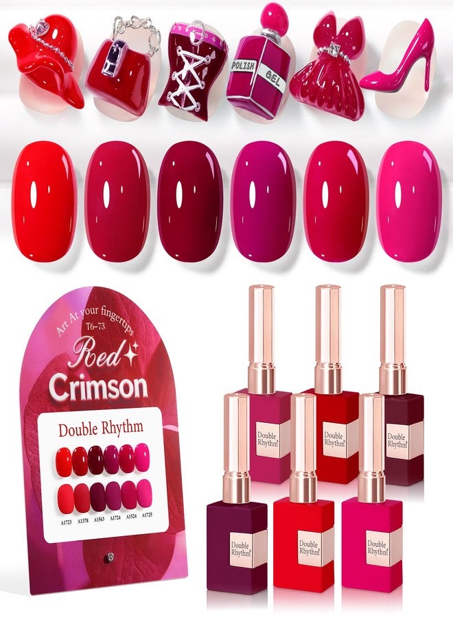 دابل ريذم مجموعة طلاء أظافر جل مزدوجة الإيقاع 6 قطع 15 مل نفس اللون نفس الزجاجة مجموعة طلاء أظافر جل قابلة للإزالة فن الأظافر مانيكير صالون تجميل منزلي للنساء (بورغندي كرزي وردي بنفسجي -T6-73) - Image 1